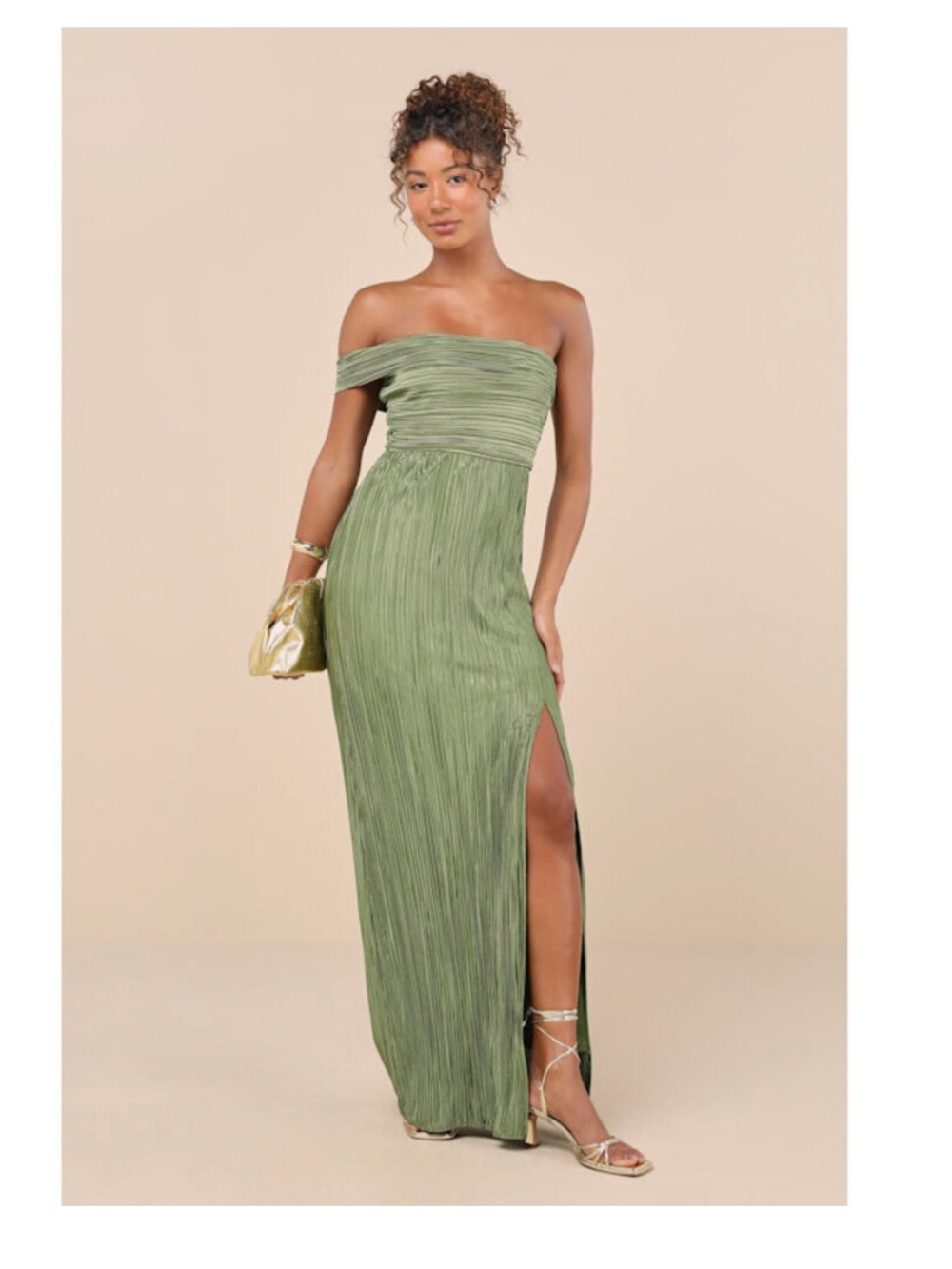 ulus Olive Green Plissé One-Shoulder Maxi Dress | NWT | Size XS